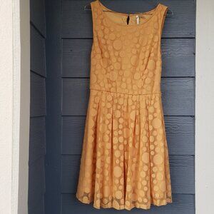 LC Lauren Conrad Gold Chiffon and polka dot Dress